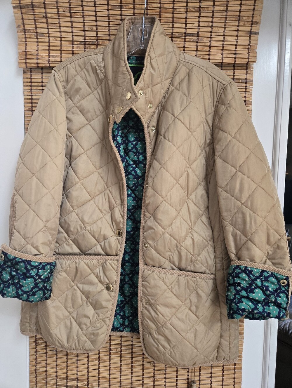 C Wonder Women's Quilted Tan Jacket with Green Floral Lining